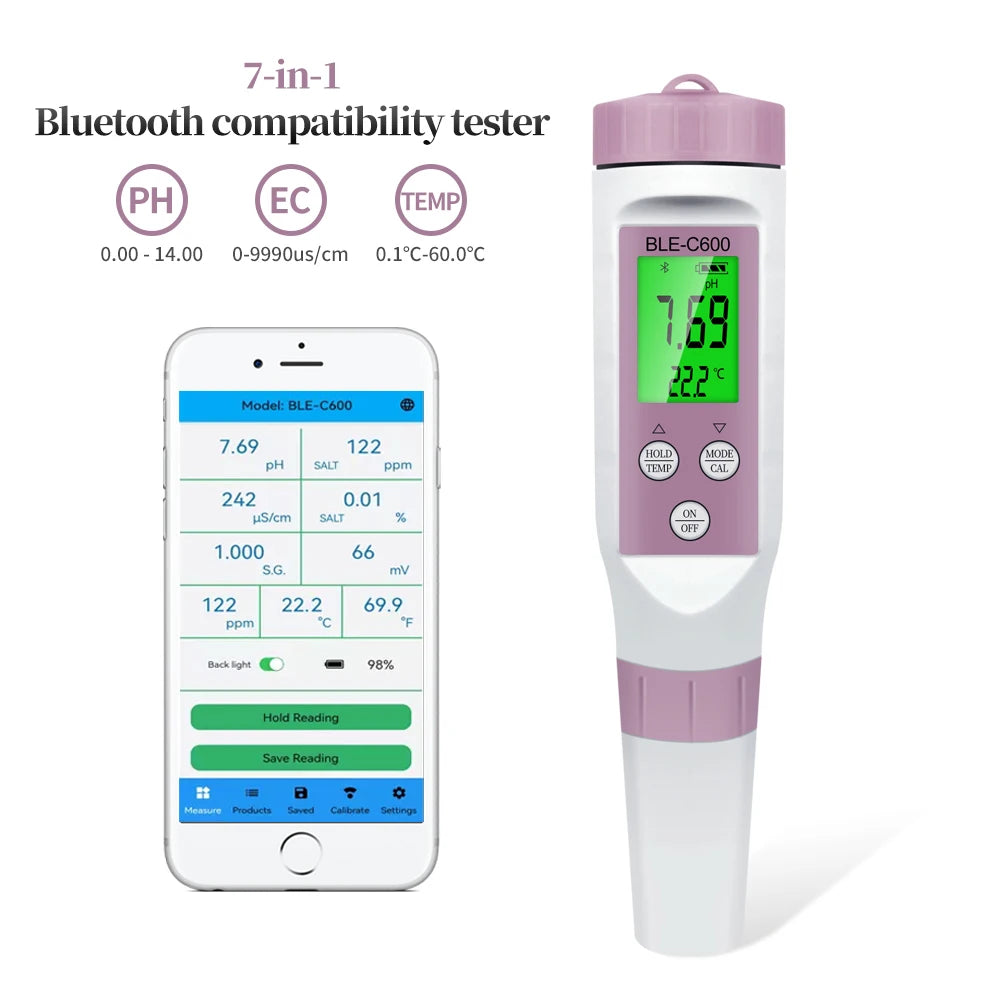 Bluetooth Digital 7 in 1 Water Quality Tester